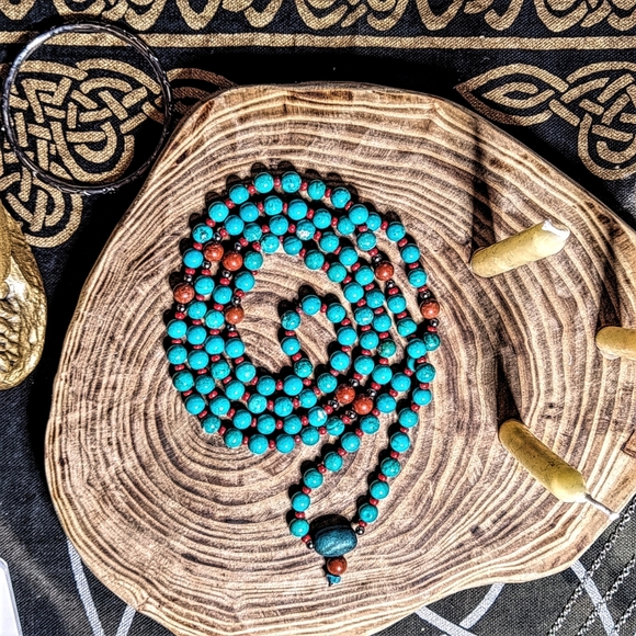 Hand-made Turquoise and Red Jasper Stone Unisex Mala - Picture 3 of 3